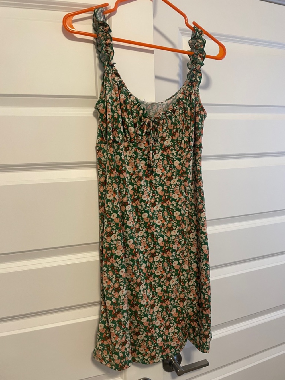 Lush Green Floral Mini Dress with Pink & Cream Flowers